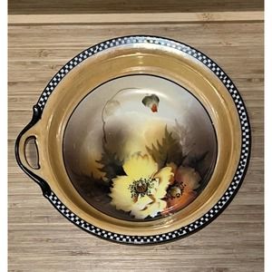Antique Hand Painted Noritake Morimura Warm Hues, Floral Handled Bowl